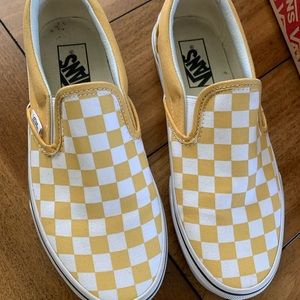 Checkered mustard slip on vans